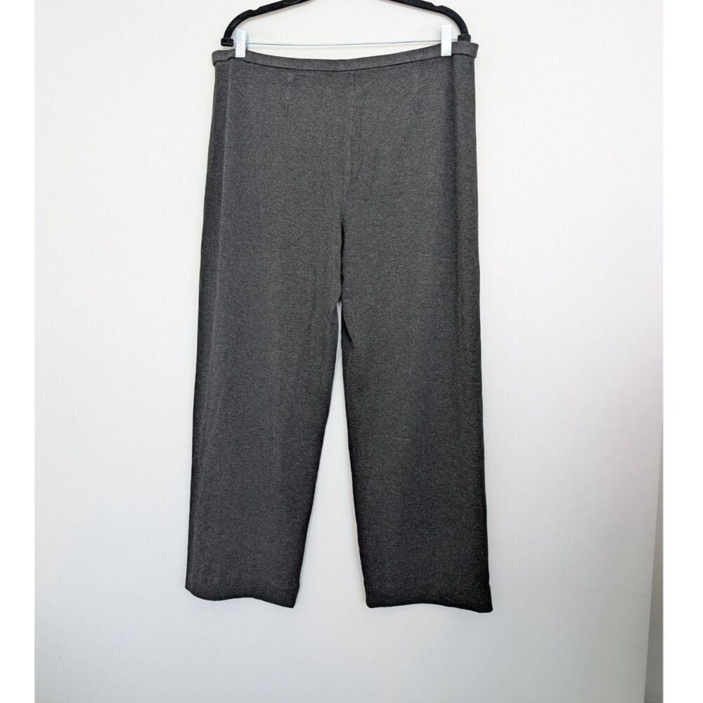 Eileen Fisher Gray Pull On Comfy Minimalist Wide Leg Stretch Pants Sz L